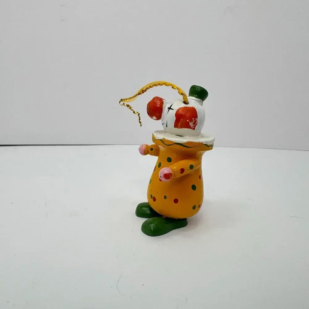 Vintage Hand Painted Yellow Smiling Clown Wooden Holiday Christmas Ornament